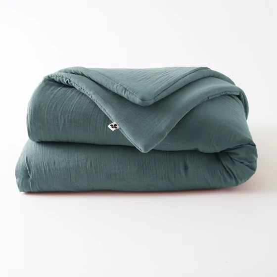 Édredon 180 x 240 cm - Double Gaze de Coton 125 gr/m² - Uni Gaïa Bleu Canard