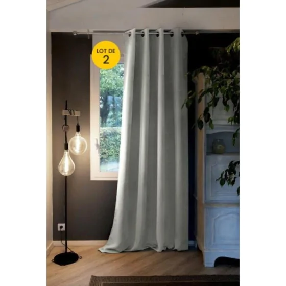 Lot de 2 Rideaux grande hauteur occultant + isolant phonique polaire L140 x H280 cm Inuit Anthracite