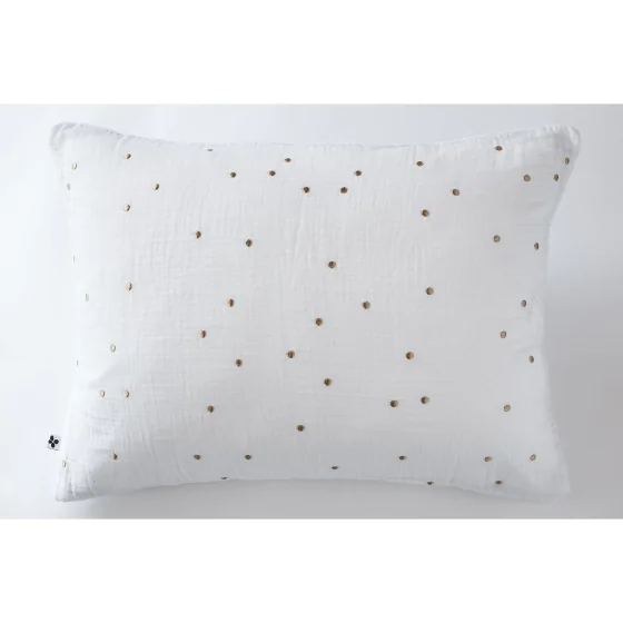 Taie d'oreiller gaze de coton brodée fil or 50 x 70 cm Gaia Chic Blanc