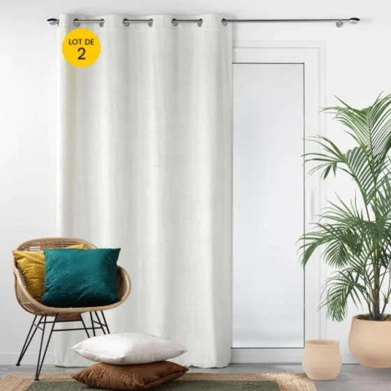 Lot de 2 Rideaux occutant 140 x 240 cm en velours relief Analia Naturel