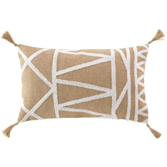 Coussin dehous. compr. pompons 30 x 50 cm polycoton uni+jute+tufte asmara Sans