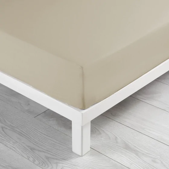 Drap housse 2 personnes 140 x 190 x 30 cm Linette coton lavé 57 fils Beige