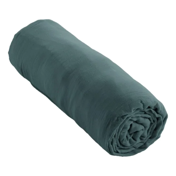 Drap Housse Double Gaze de Coton Bleu canard – 140 x 190 cm – Bonnet 30 cm