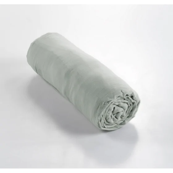 Drap Housse Double Gaze de Coton Vert d'eau– 160 x 200 cm – Bonnet 30 cm