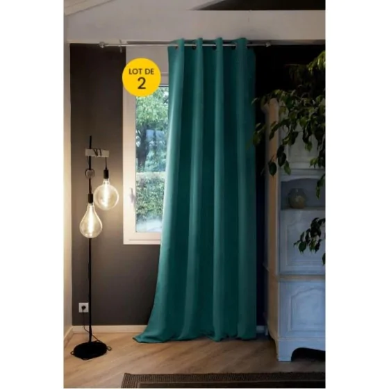 Lot de 2 Rideaux luxe occultant + isolant phonique polaire L140 x H260 cm Inuit Bleu canard