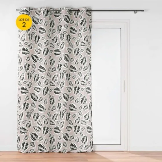 Lot de 2 Rideaux a oeillets 140 x 260 cm polyester imprimé Alma Noir