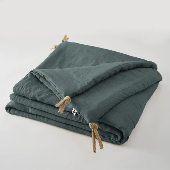 Bout de Lit 90 x 200 cm en Lin Lavé Soline Gris Foncé – Élégance et Confort Naturel