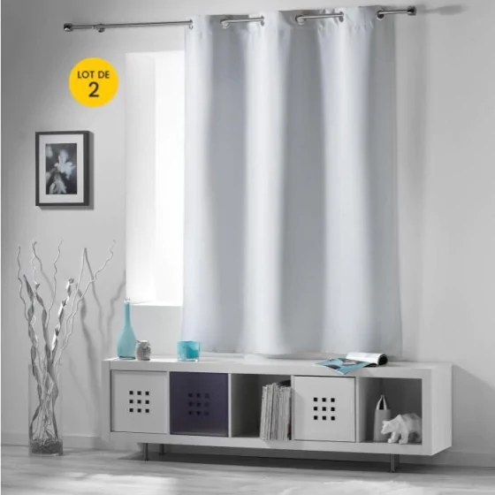 Lot de 2 Rideaux 140 x 180 cm occultant uni occult Gris pâle
