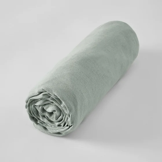 Drap housse 180 x 200 cm – Lin lavé Soline Eucalyptus - Bonnet 30 cm