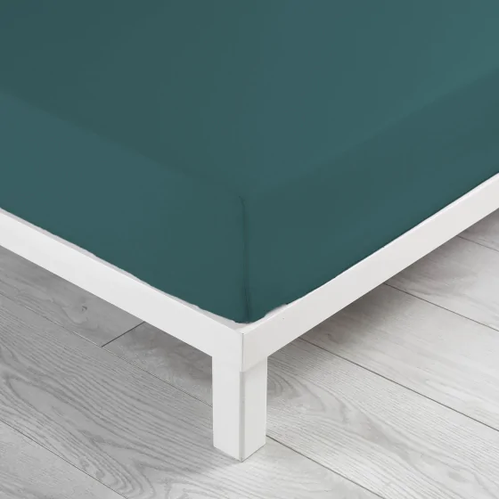 Drap housse 2 personnes 160 x 200 x 30 cm Linette coton lavé  57 fils Pétrole