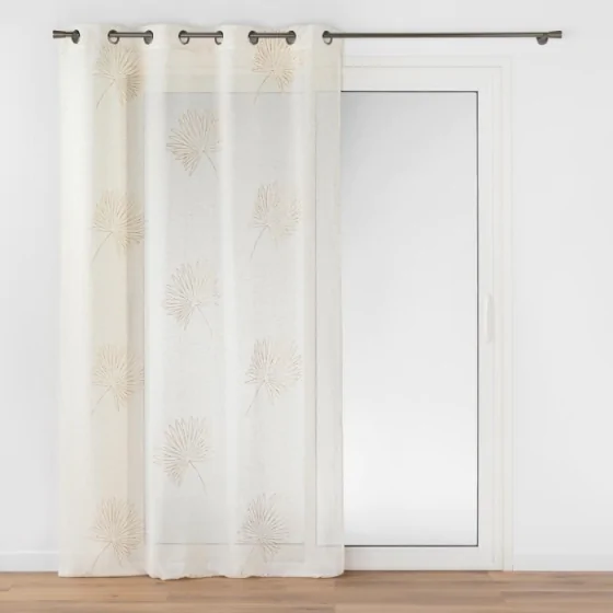 Voilage à Œillets grande hauteur - 140 x 280 cm - Voile Sable avec Appliqué Lotus