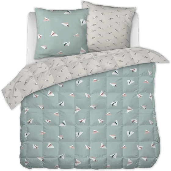 parure de lit (housse de couette + 2 taies d'oreiller) 240 x 220 cm coton imprimé petits papiers