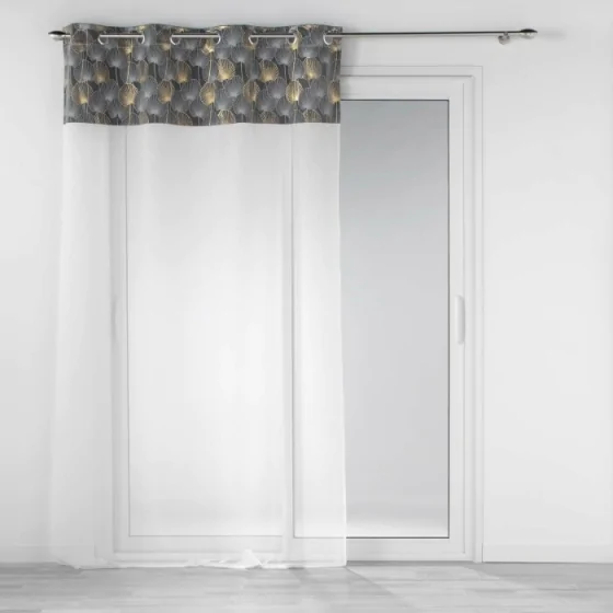 Voilage a oeillets 140 x 240 cm voile sablé + haut velours Clairine Gris