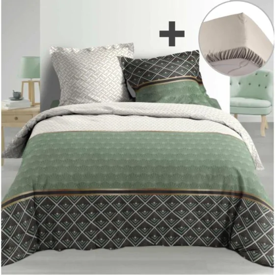 Pack parure de couette 220x240 cm 100% percale Belor + drap housse 140x190 cm Lin