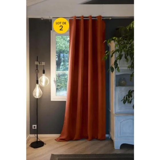 Lot de 2 Rideaux occultant baie vitrée 180 x 260 cm Obscure Terracotta