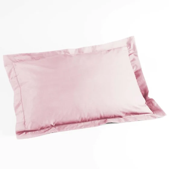Taie d'oreiller volant plat 50x70 cm uni 57 fils lina  +point bourdon Rose clair