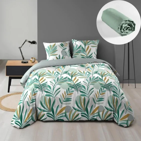 Pack housse de couette 240 X 220 cm microfibre Louna + dh 140 x 190 Sauge