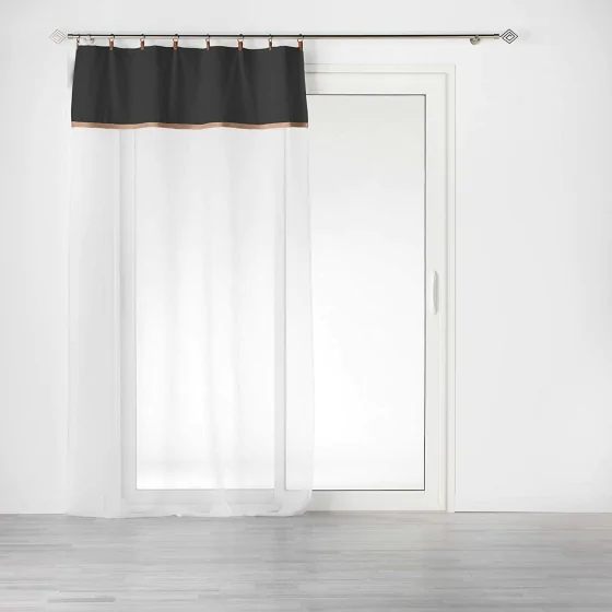 Voilage à anneau 140 x 240 cm en polycoton sablé + jute Leana Noir