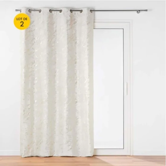 Lot de 2 Rideaux a oeillets 140 x 260 cm velours imprimé métallisé Marius