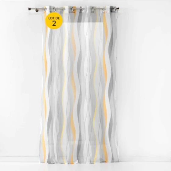 Lot de 2 Voilages a oeillets 140 x 240 cm Ondulys Jaune/blanc