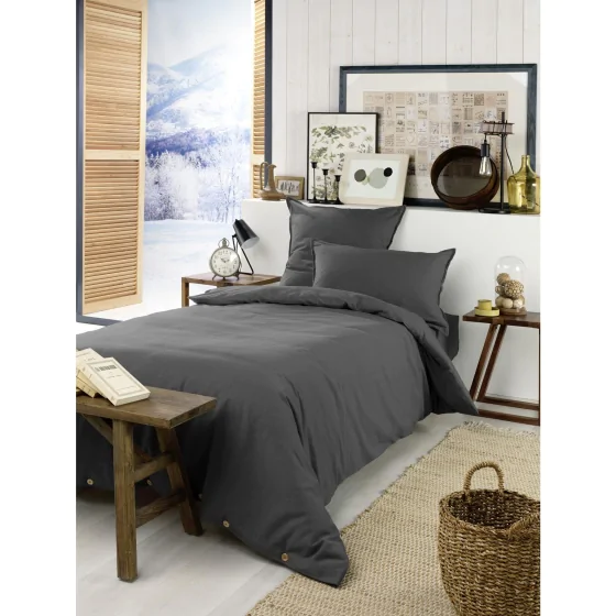 Housse de couette chaude en flanelle 140 x 200 cm Candice Anthracite