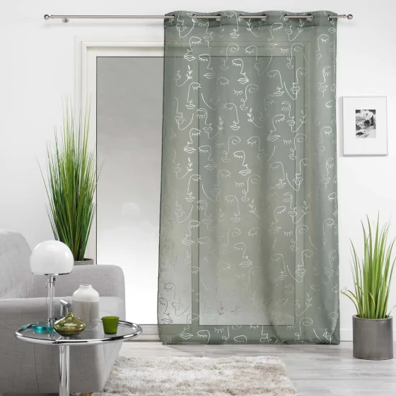 Voilage a oeillets 140 x 240 cm en voile imprimé métallisé Artyline Kaki/argent
