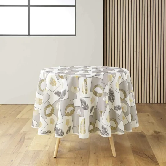 Nappe ronde (0) 180 cm polyester imprime metallise natane Naturel