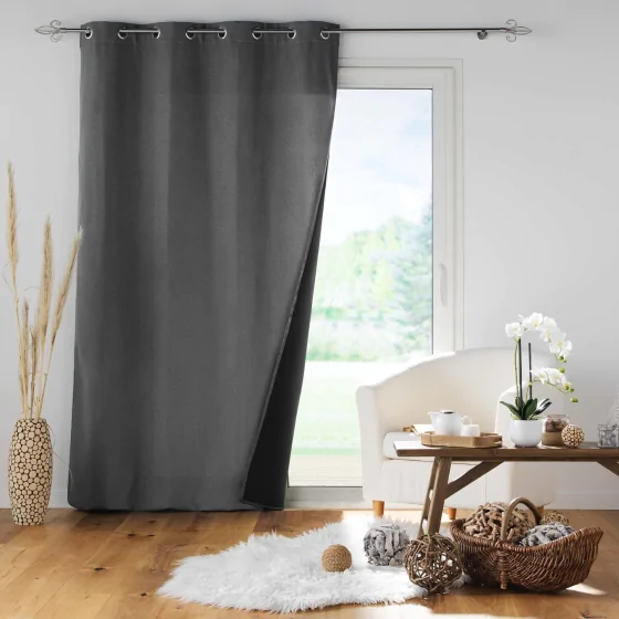 Rideau à oeillets 140 x 260 cm doublé polaire isolant Jupiter Gris anthracite
