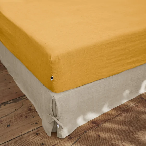 Drap housse 160 x 200 cm en Lin lavé Soline Jaune miel
