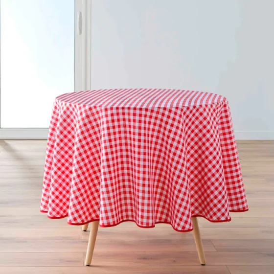 Nappe ronde (0) 180 cm polyester fils teints vichy Rouge