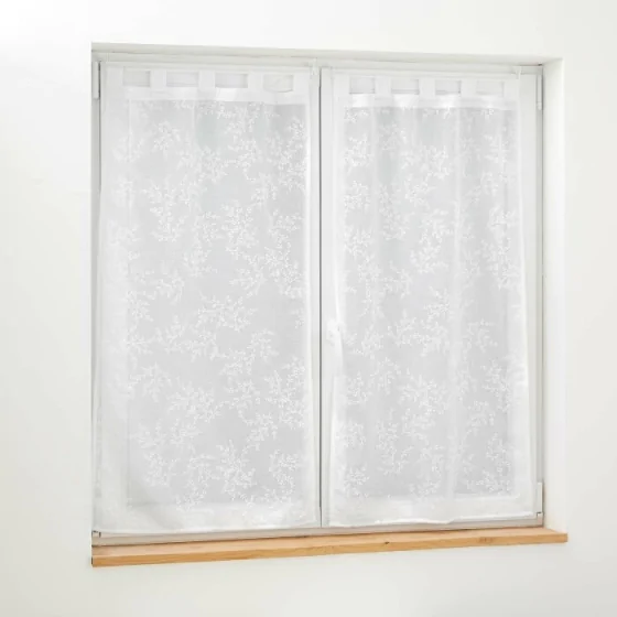 Paire droite passants 2 x 60 x 160 cm voile tisse applique karla Blanc