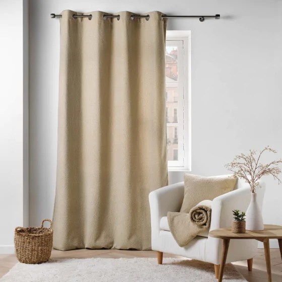 Rideau tamisant à œillets bouclette unie Wooly Beige 140 x 240 cm