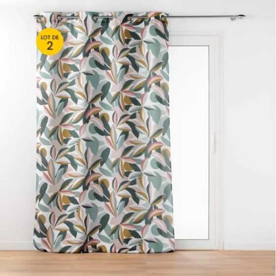 lOT DE 2 Rideaux grande hauteur a oeillets 140 x 280 cm polyester imprime Lavinia