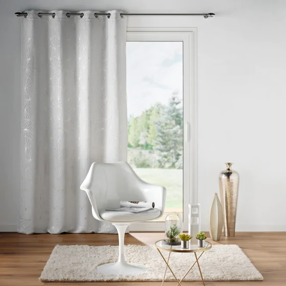 Rideau à œillets occultant imprimé métallisé argent Éclat gris pale 140 x 260 cm