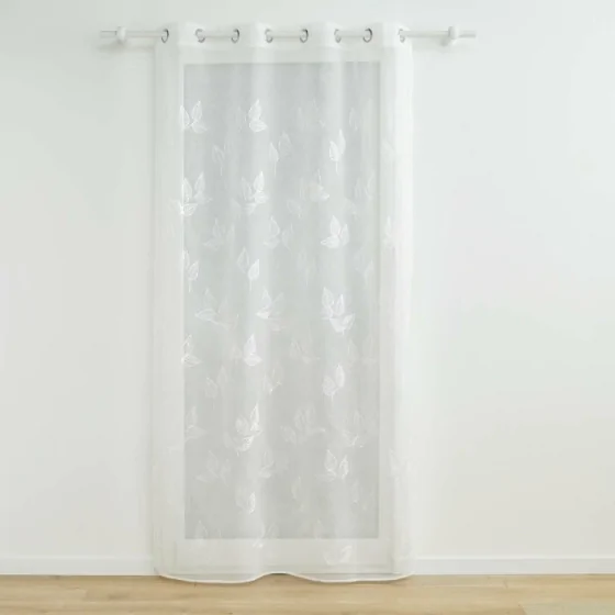 Voilage a oeillets 140 x 240 cm voile sablé brodé Berry Blanc