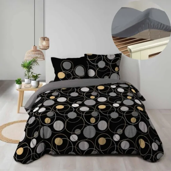 Pack parure de couette 240 x 220 cm Milor + drap housse 140 x 190 x 30 cm Gris