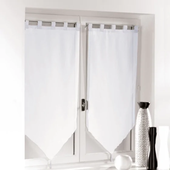 Paire pompon passants 2 x 60 x 160 cm voile uni voiline Blanc