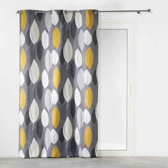 Rideau a oeillets 140 x 240 cm coton imprime leafy Jaune