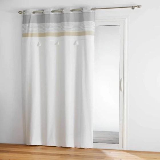 rideau a oeillets 140 x 240 cm coton+top pompons iliade