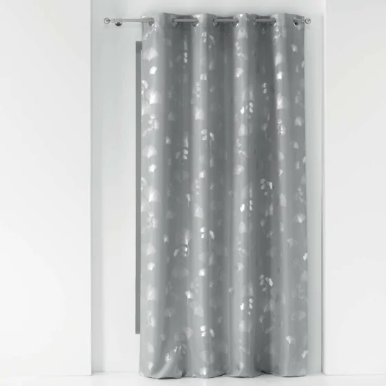 Rideau a oeillets 140 x 260 cm polyester imprime metallise bloomy Gris/argent
