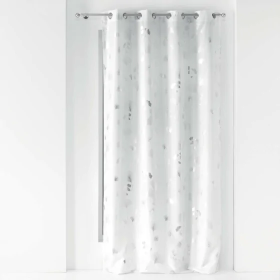 Rideau a oeillets 140 x 260 cm polyester imprime metallise bloomy Blanc/argent