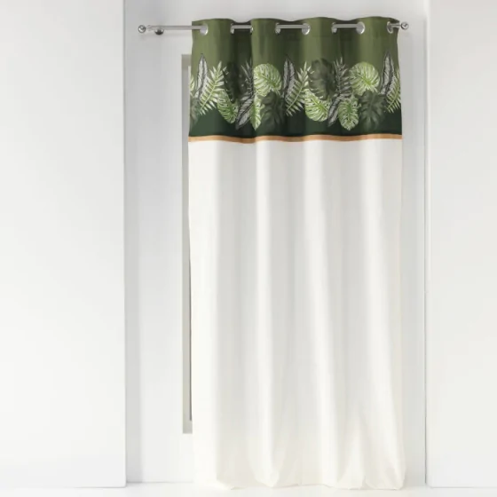 rideau a oeillets 140 x 240 cm coton uni+top imprime+jute guinee