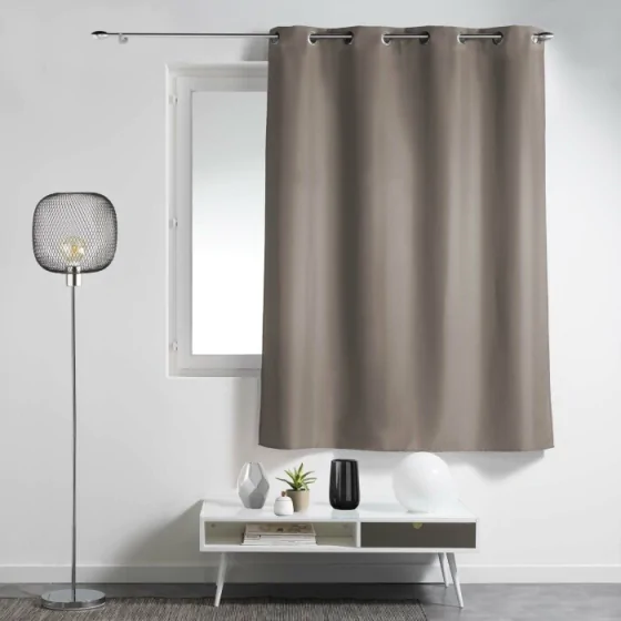 Rideau a oeillets metal 140 x 180 cm polyester uni essentiel Taupe