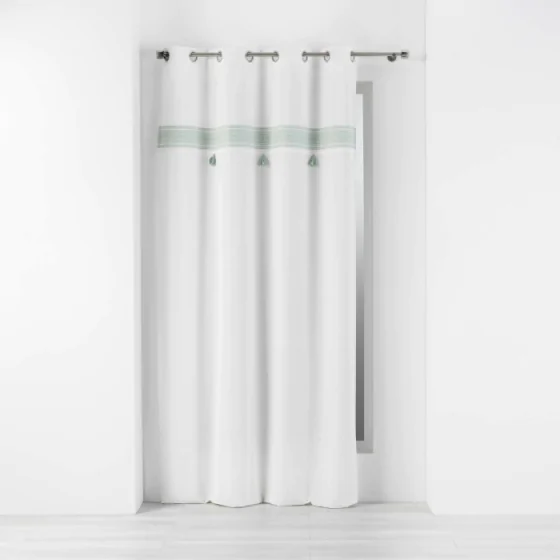 Rideau tamisant 140 x 240 cm coton + haut brodé Amaya Menthe