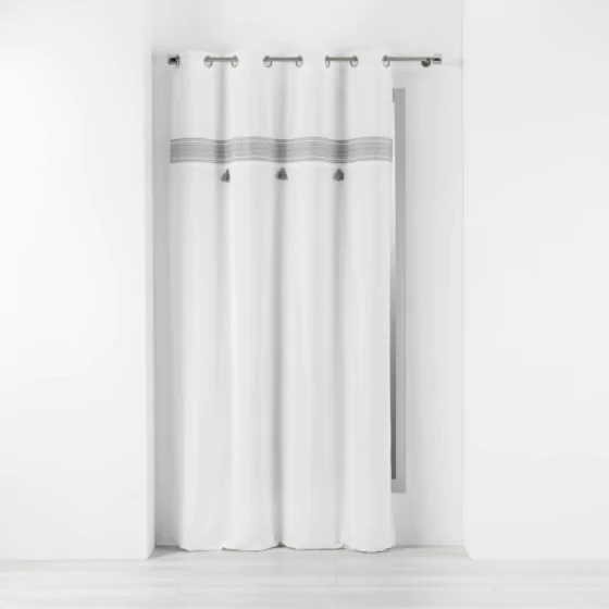 Rideau tamisant 140 x 240 cm coton + haut  brodé Amaya Gris