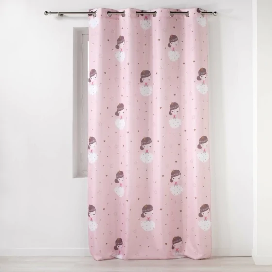 Rideau a oeillets 140 x 260 cm polyester imprime petite princesse Rose
