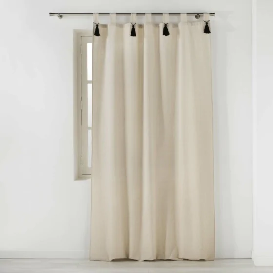 rideau a passants+pompons 140 x 240 cm polycoton uni cyrine