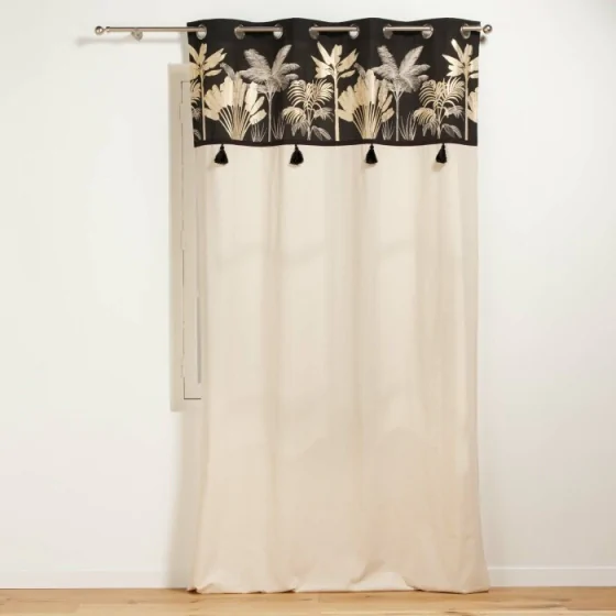 rideau a oeillets 140 x 240 cm coton uni+top imp. met.+pompon karaba