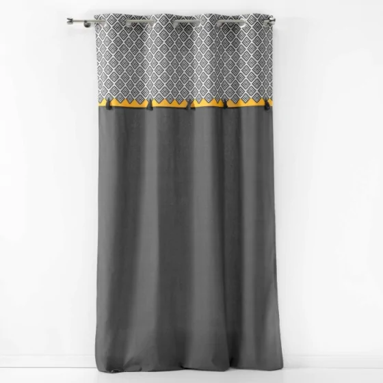 rideau a oeillets 140 x 240 cm coton uni+top imprime+pompons neo casa