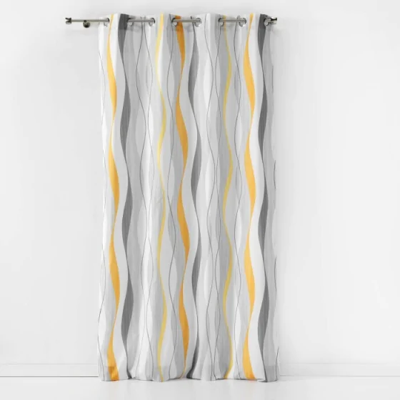 Rideau a oeillets 140 x 260 cm polyester imprime ondulys Jaune/blanc